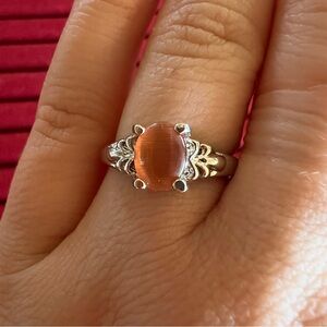 Sterling Silver Orange Cat's Eye Oval Ring